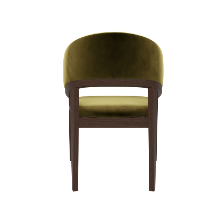 Round Walnut Dining Table Set with 4 Olive Green Velvet Chairs - Seats 4 - Owen