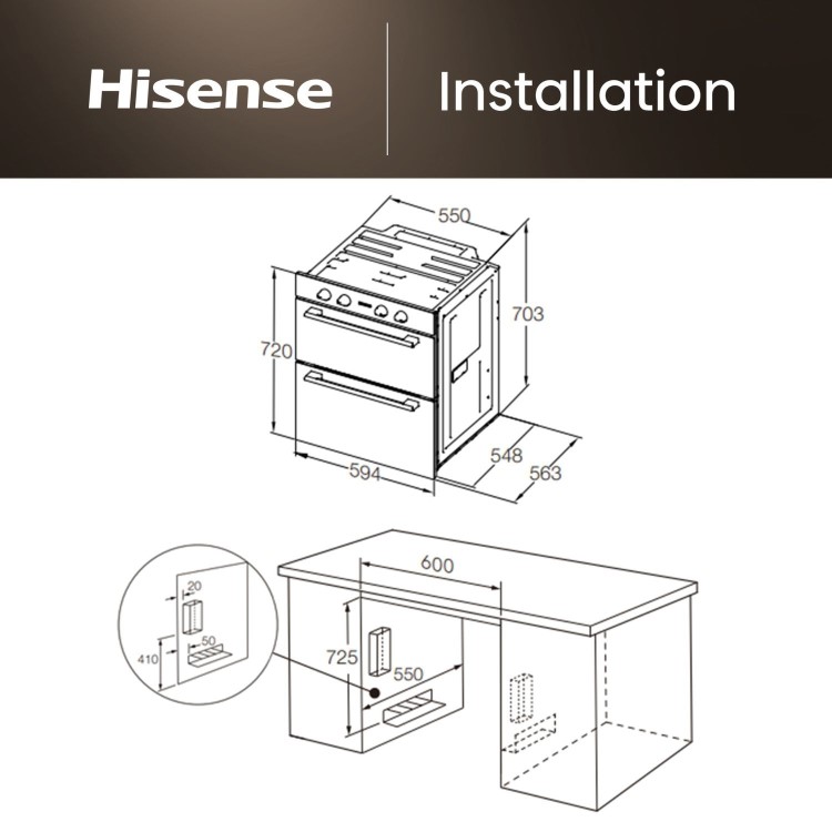 Hisense Hi6 Built-Under Electric Double Oven - Stainless Steel