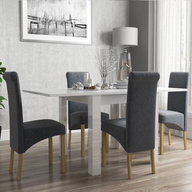 Vivienne Flip Top White Gloss Dining Table and 4 Grey Roll Back Chairs