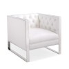 White Faux Leather Square Armchair with Chrome Metal Base