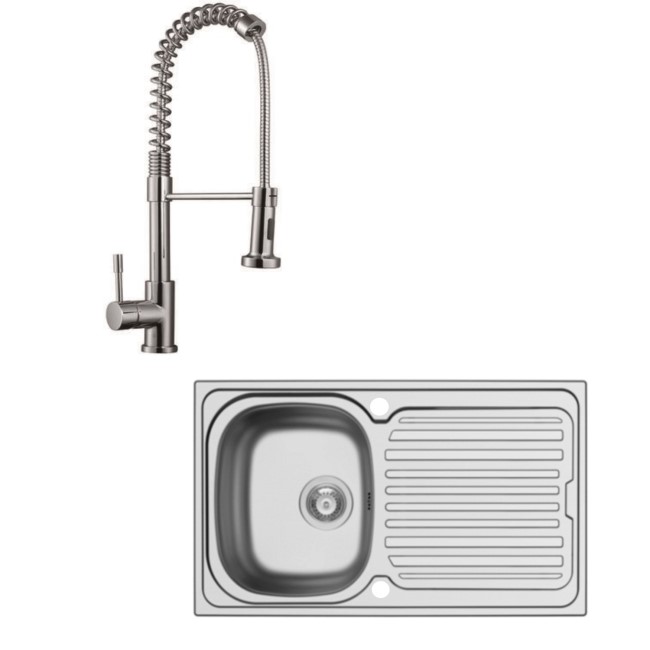Stainless Steel 1 Bowl Sink & Pull Down Spray Tap Pack 