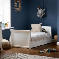 Stamford White Sleigh Toddler Bed with Drawer - Obaby