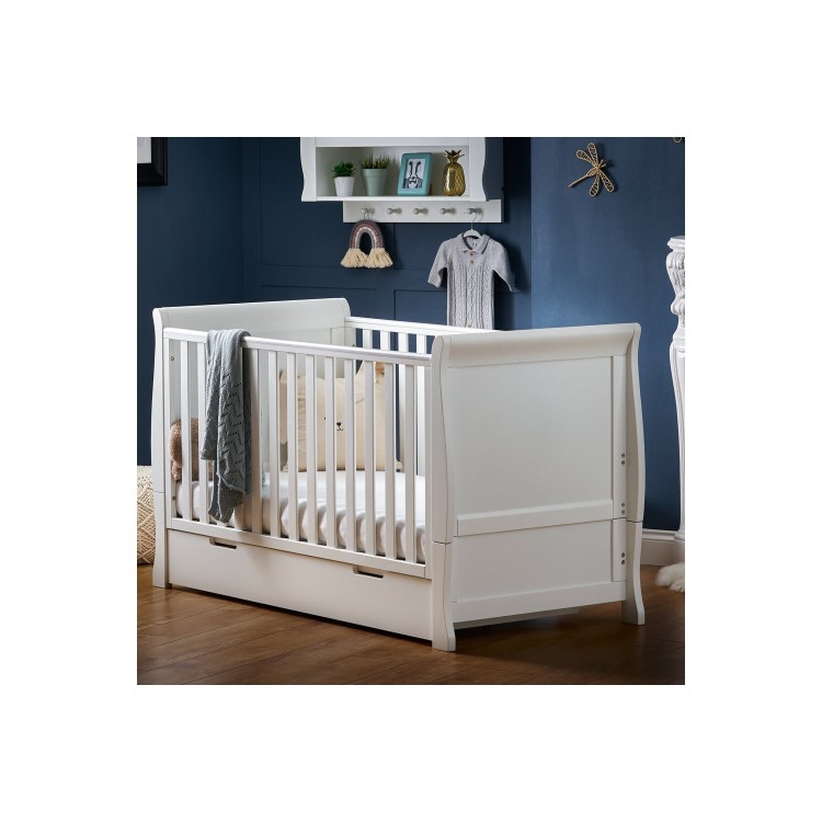 Stamford White Sleigh Toddler Bed with Drawer - Obaby