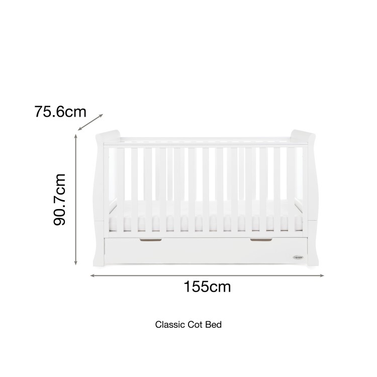 Stamford White Sleigh Toddler Bed with Drawer - Obaby