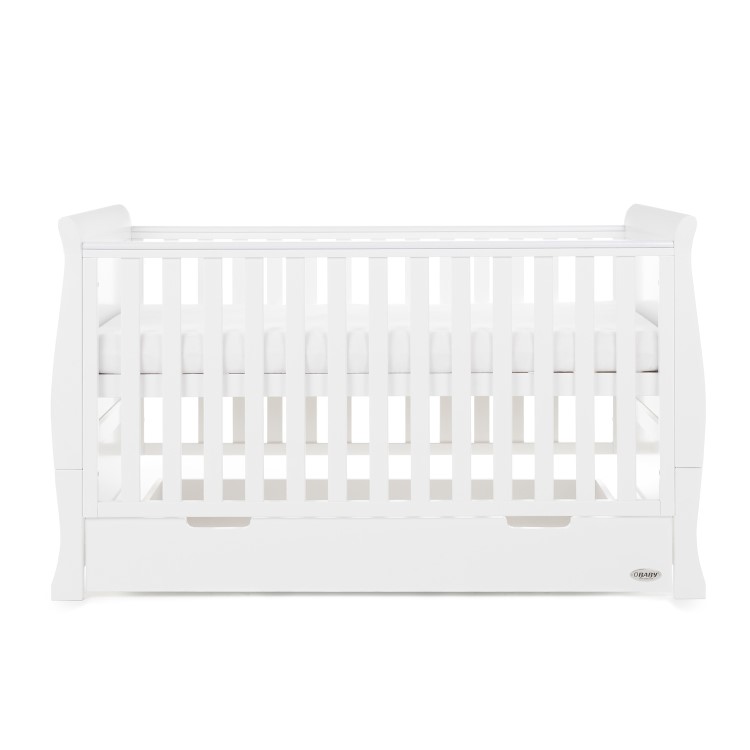 Stamford White Sleigh Toddler Bed with Drawer - Obaby