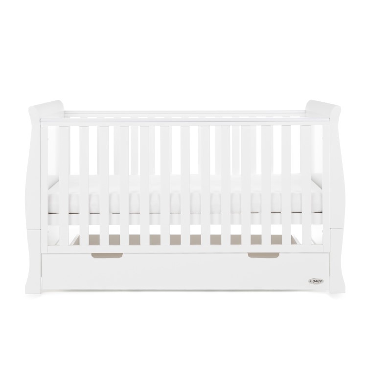 Stamford White Sleigh Toddler Bed with Drawer - Obaby