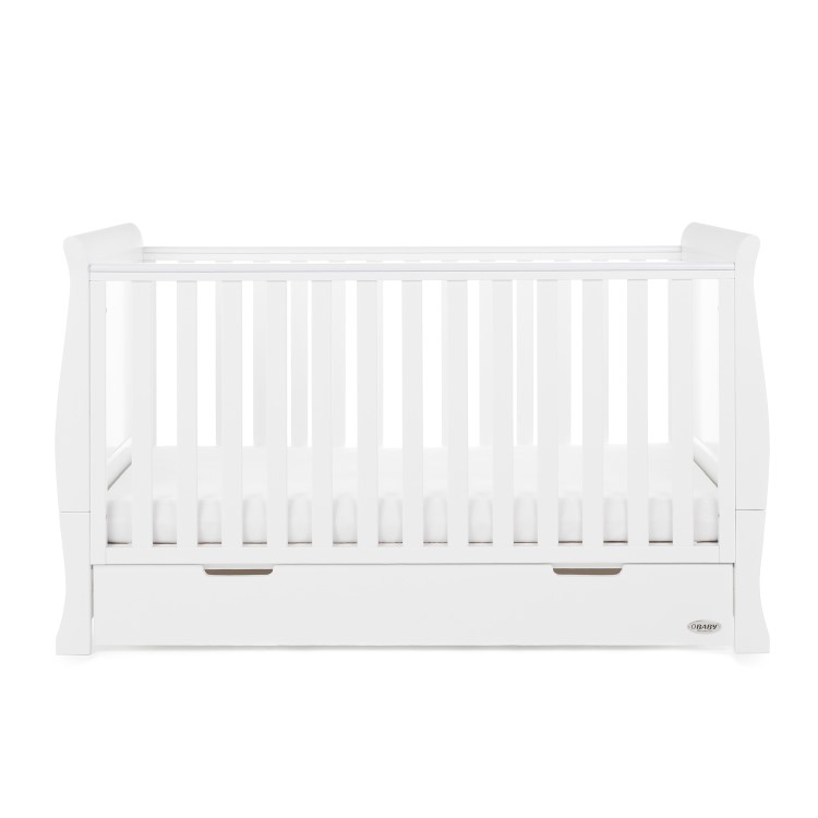 Stamford White Sleigh Toddler Bed with Drawer - Obaby