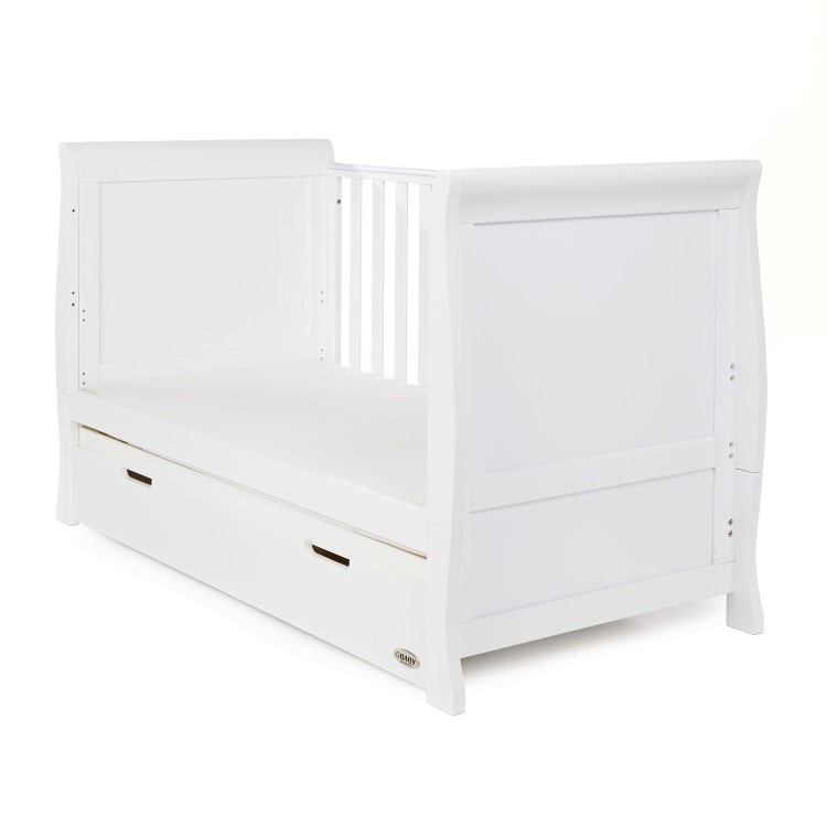 Stamford White Sleigh Toddler Bed with Drawer - Obaby