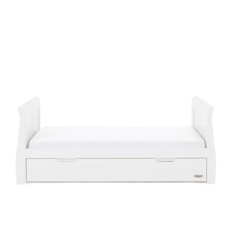 Stamford White Sleigh Toddler Bed with Drawer - Obaby