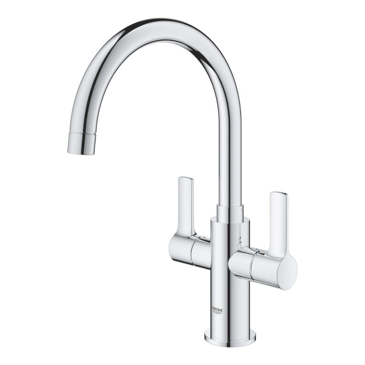 Grohe Dual Lever Chrome Kitchen Mixer Tap and K500 Stainless Steel Single Bowl Kitchen Sink