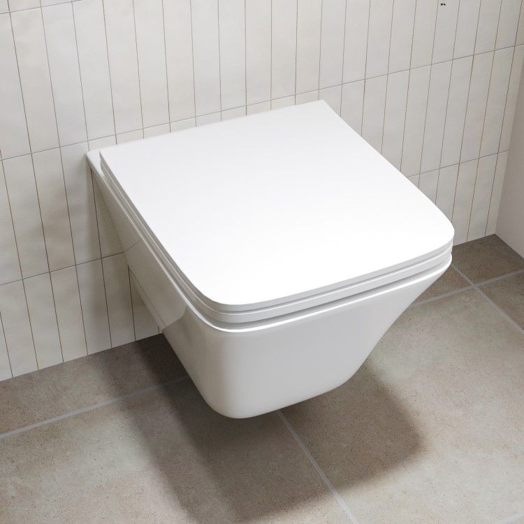 ALMOST PERFECT - Wall Hung Rimless Short Projection Toilet with Soft Close Seat – Boston