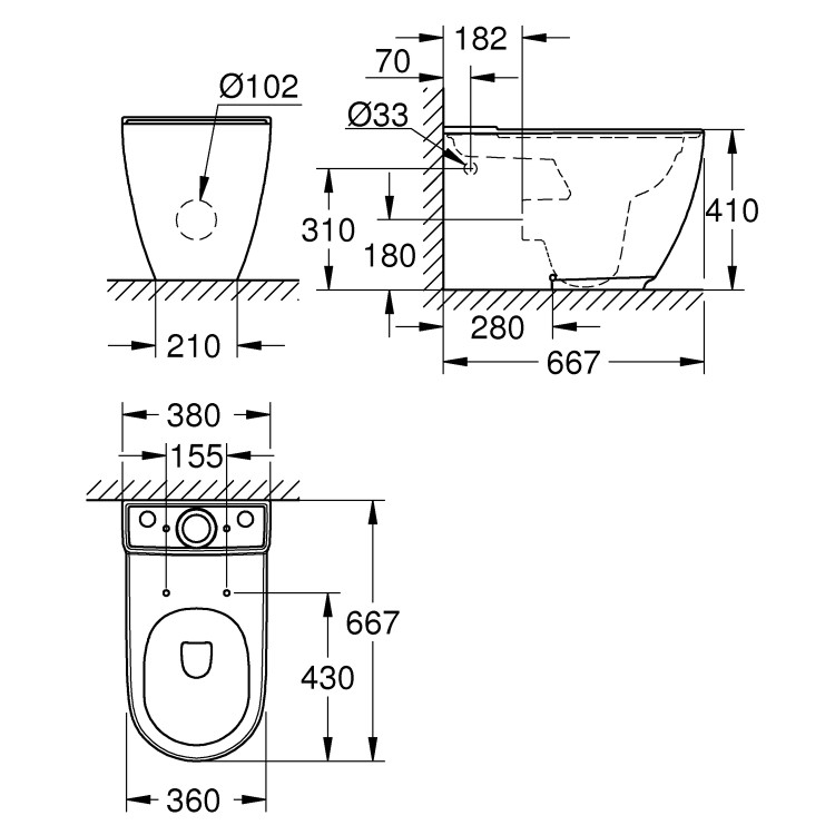 Grade A1 - Close Coupled Rimless Toilet with Soft Close Seat - Grohe Essence 