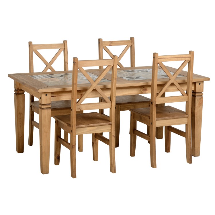 Solid Pine Dining Table with Tile Top Design - Seconique Salvador