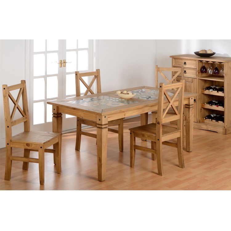Solid Pine Dining Table with Tile Top Design - Seconique Salvador