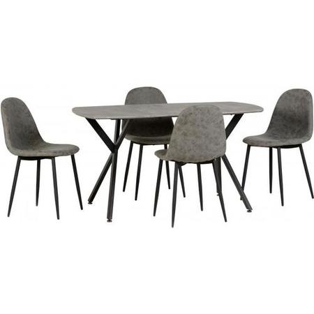 Grey Concrete Effect Dining Table with 4 Grey Faux Leather Dining Chairs - Athens