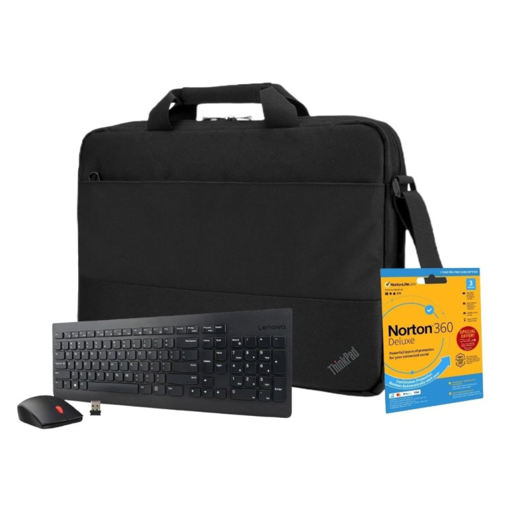 Lenovo Wireless Essentials with 15.6 Inch Topload Carrying Case and Norton 360 Deluxe Internet Security