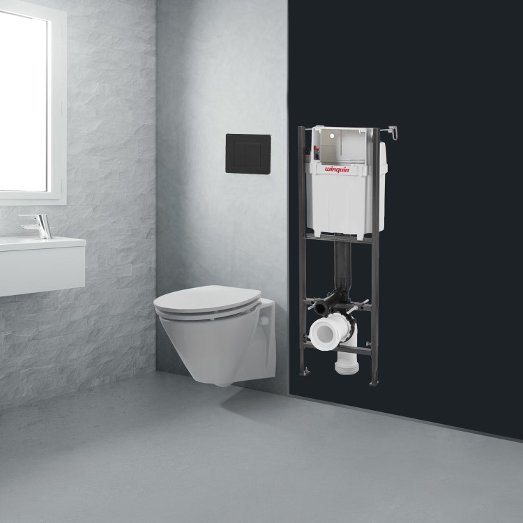 ONLY OPENED - Wirquin Initio Compact WC Frame with Black Flush Plate