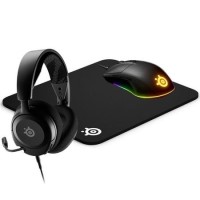 Bundle of SteelSeries Arctis Nova 1 Wired Gaming Headset with Rival 3 RGB Gaming Mouse and QcK Medium Gaming Surface