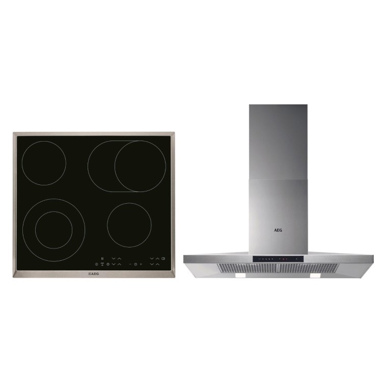Refurbished AEG HK634060XB 4 Zone Ceramic Hob with DKB5960HM 90cm Chimney Cooker Hood