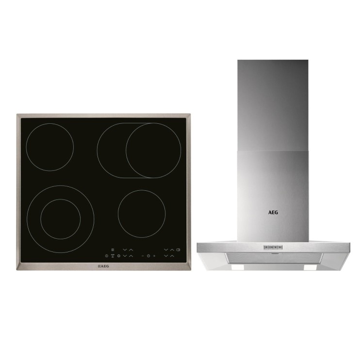 Refurbished AEG HK634060XB 4 Zone Ceramic Hob with DKB4650M 60cm Chimney Cooker Hood