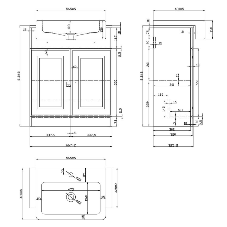 Grade A1 - 670mm White Freestanding Vanity Unit with Basin - Westbury