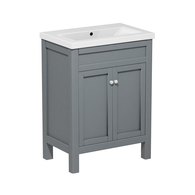 GRADE A1 - 600mm Grey Freestanding Vanity Unit with Sink - Avebury