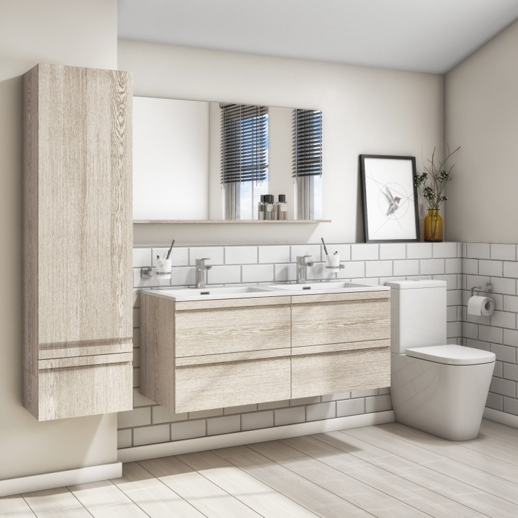 GRADE A1 - 1200mm Light Oak Wall Hung Vanity Unit with Basin - Boston