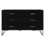 Wide Black Modern Chest of 6 Drawers with Legs - Kaia