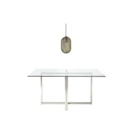 GRADE A1 - Alana Boutique Rectangle Glass Top Dining Table - Seats 6 with Grey Textured Smoked Glass Long Pendant Light - Lugo