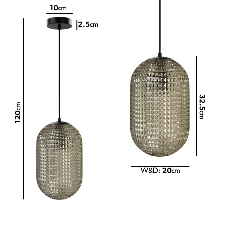 GRADE A1 - Alana Boutique Rectangle Glass Top Dining Table - Seats 6 with Grey Textured Smoked Glass Long Pendant Light - Lugo