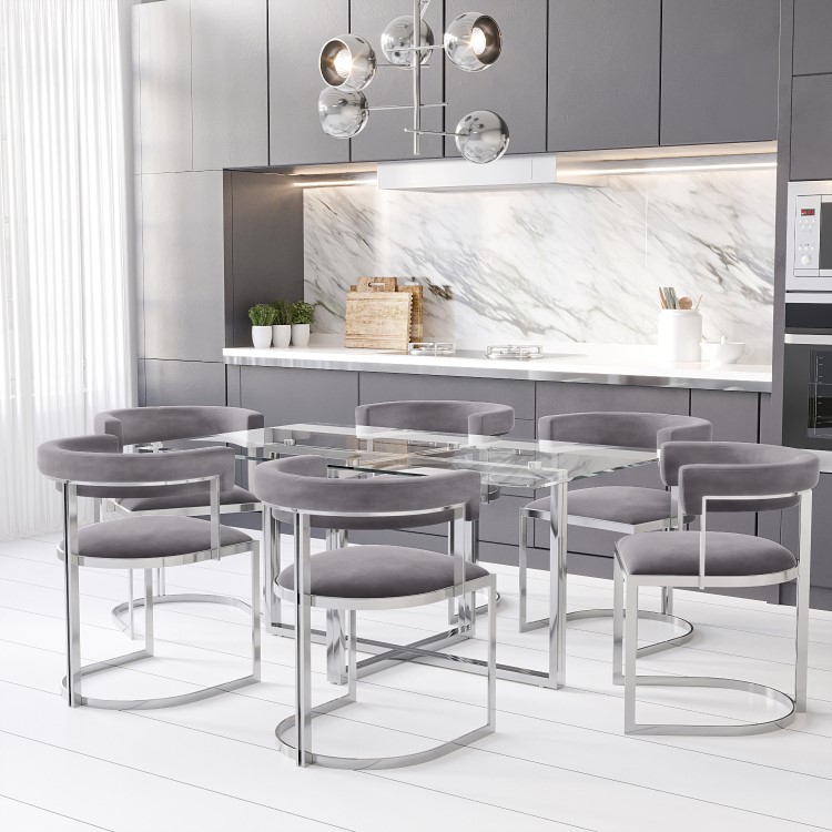 GRADE A1 - Set of 2 Grey Velvet Cantilever Dining Chair - Alana Boutique Bundle