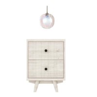 GRADE A1 - Beau Solid Wood 2 Drawer Bedside Table in Scandi Style with Avellino Iridescent Dimpled Glass Pendant Light
