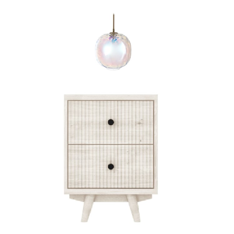 GRADE A1 - Beau Solid Wood 2 Drawer Bedside Table in Scandi Style with Avellino Iridescent Dimpled Glass Pendant Light