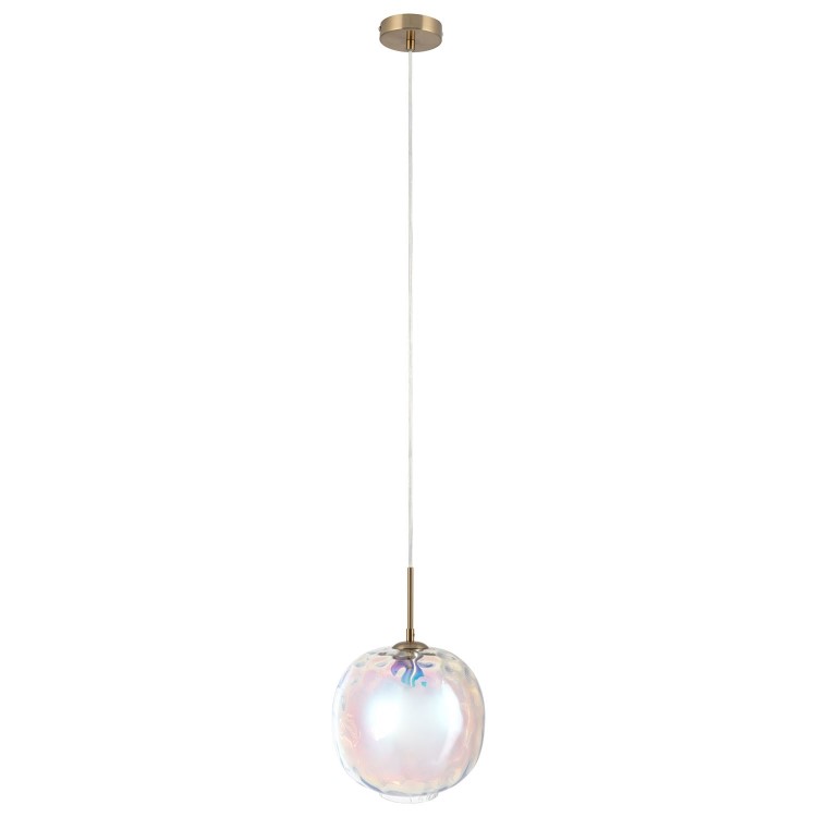 GRADE A1 - Beau Solid Wood 2 Drawer Bedside Table in Scandi Style with Avellino Iridescent Dimpled Glass Pendant Light