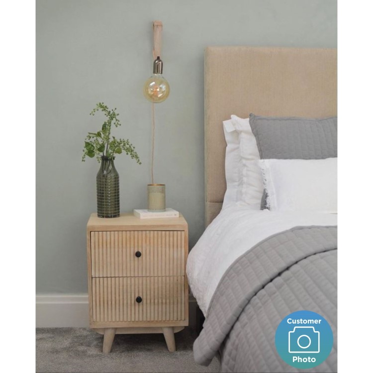 GRADE A1 - Beau Solid Wood 2 Drawer Bedside Table in Scandi Style with Avellino Iridescent Dimpled Glass Pendant Light