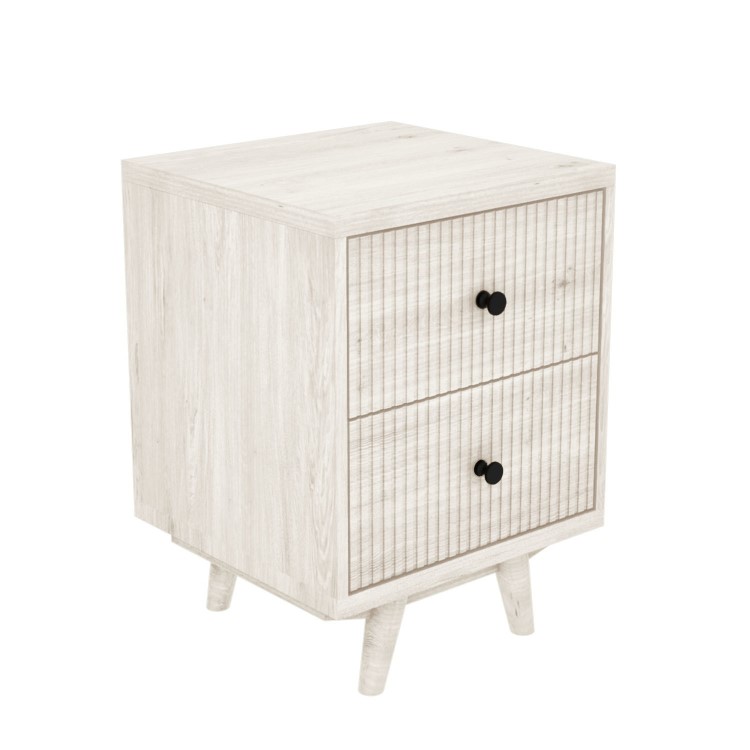 GRADE A1 - Beau Solid Wood 2 Drawer Bedside Table in Scandi Style with Avellino Iridescent Dimpled Glass Pendant Light
