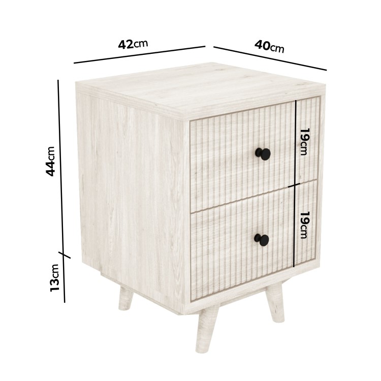 GRADE A1 - Beau Solid Wood 2 Drawer Bedside Table in Scandi Style with Avellino Iridescent Dimpled Glass Pendant Light