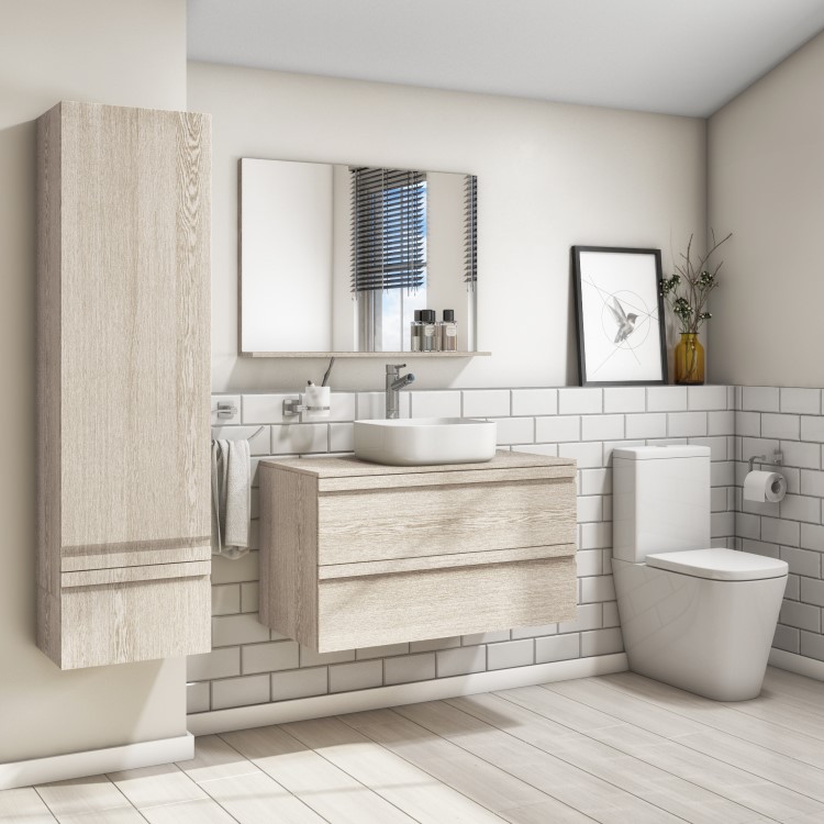 GRADE A1 - 900mm Wall Hung 2 Drawer Vanity Unit Light Oak - Boston