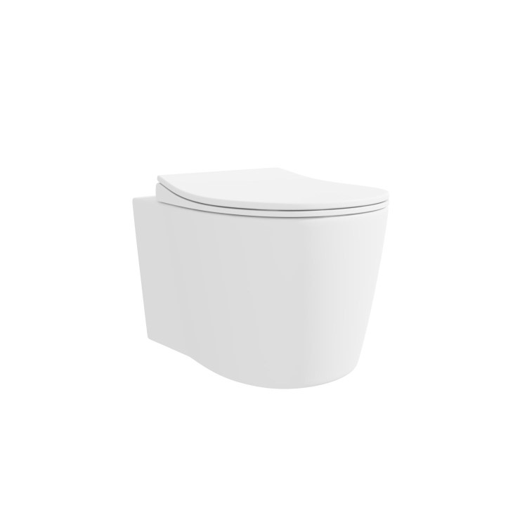 Grade A1 - Matt White Wall Hung Rimless Toilet with Soft Close Seat Black Glass Sensor Pneumatic Flush Plate 820mm Frame & Cistern - Verona