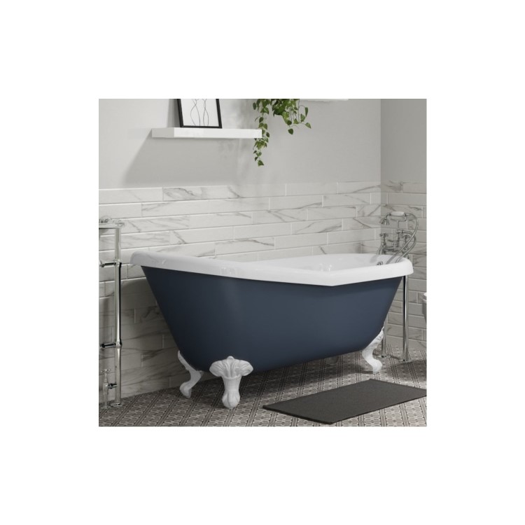 Grade A1 - Blue Freestanding Single Ended Roll Top Slipper Bath with White Feet 1615 x 690mm - Baxenden