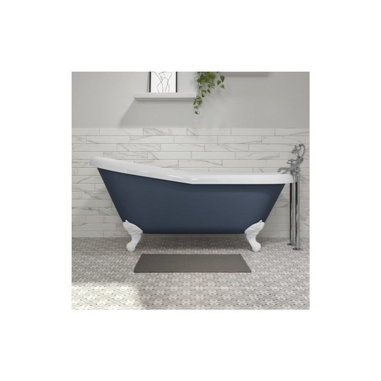 Grade A1 - Blue Freestanding Single Ended Roll Top Slipper Bath with White Feet 1615 x 690mm - Baxenden