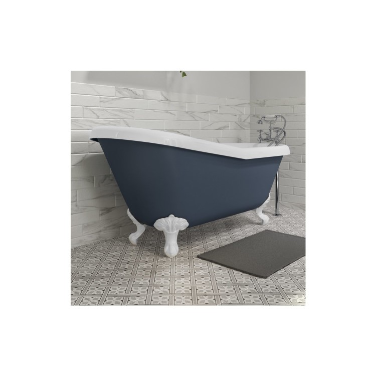 Grade A1 - Blue Freestanding Single Ended Roll Top Slipper Bath with White Feet 1615 x 690mm - Baxenden