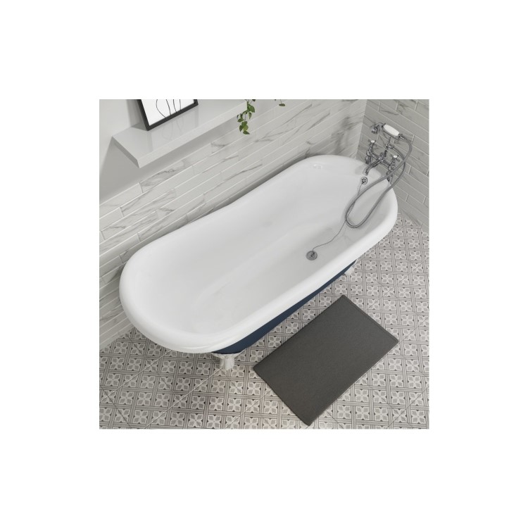 Grade A1 - Blue Freestanding Single Ended Roll Top Slipper Bath with White Feet 1615 x 690mm - Baxenden