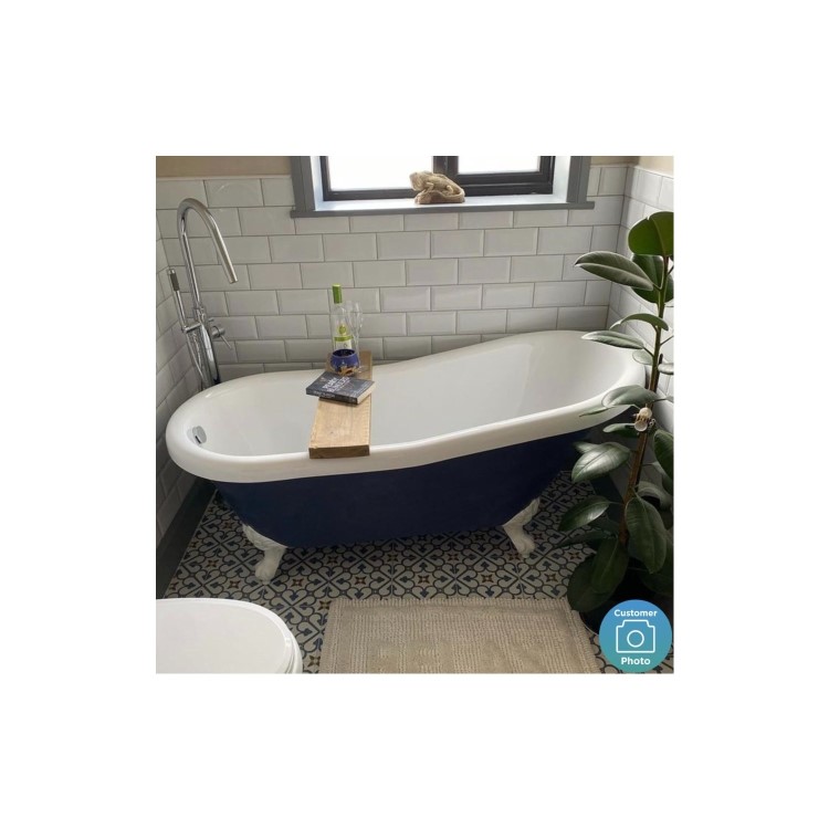 Grade A1 - Blue Freestanding Single Ended Roll Top Slipper Bath with White Feet 1615 x 690mm - Baxenden