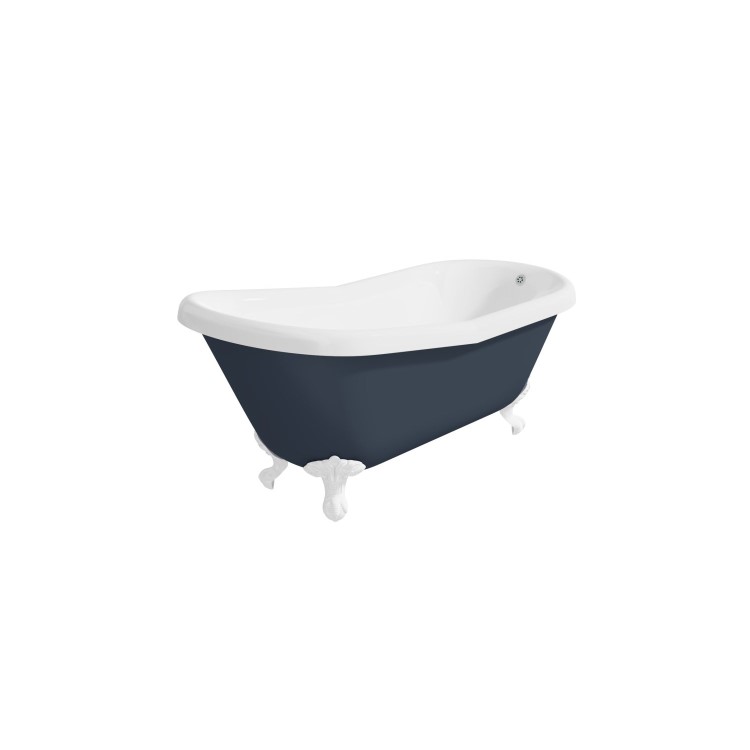 Grade A1 - Blue Freestanding Single Ended Roll Top Slipper Bath with White Feet 1615 x 690mm - Baxenden