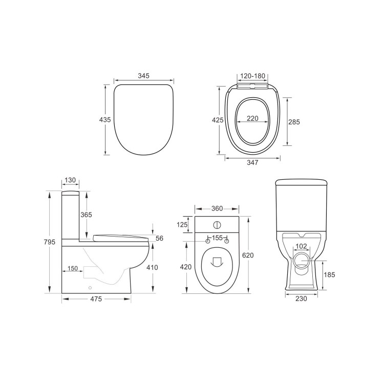 Grade A1 - Close Coupled Closed Back Toilet with Soft Close Seat - Addison