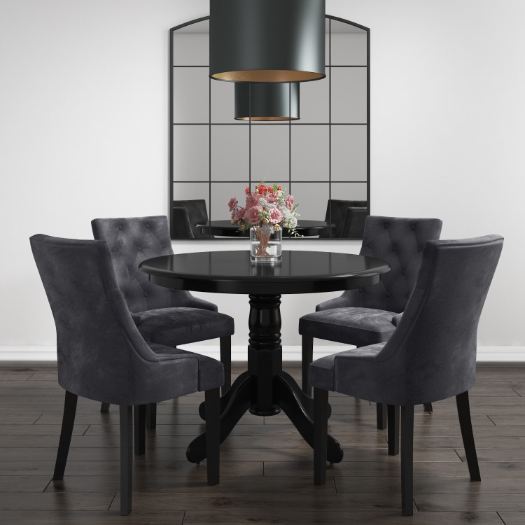 Kaylee Grey Velvet Dining Chairs with Black Legs - Set of 2