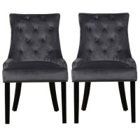 Kaylee Grey Velvet Dining Chairs with Black Legs - Set of 2