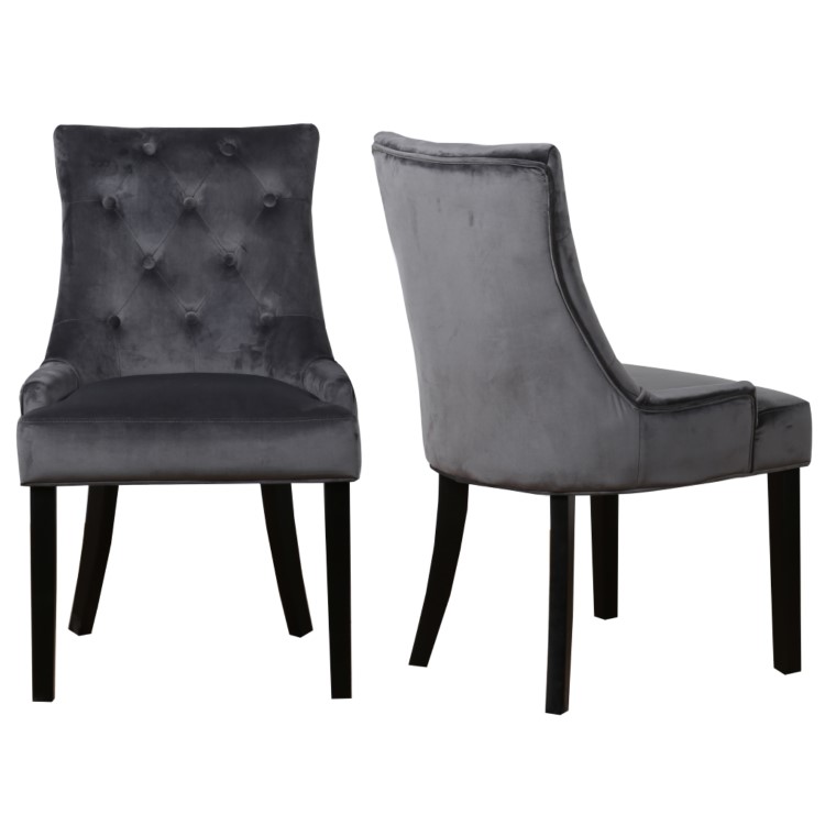 Kaylee Grey Velvet Dining Chairs with Black Legs - Set of 2