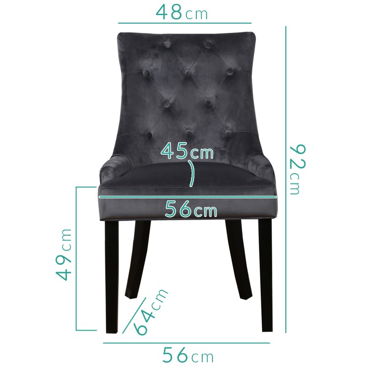 Kaylee Grey Velvet Dining Chairs with Black Legs - Set of 2